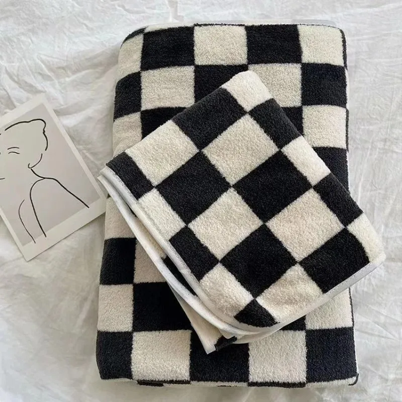 Cloth Face Mask Washable - Checkerboard Pattern Bath Towel Soft Skin-Friendly