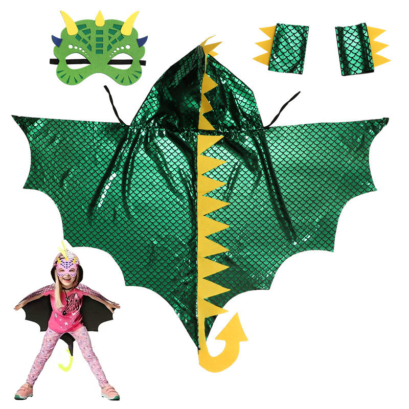 Child Green Dinosaur Cloak wit - Kids Face Mask บทวิจารณ์และราคา